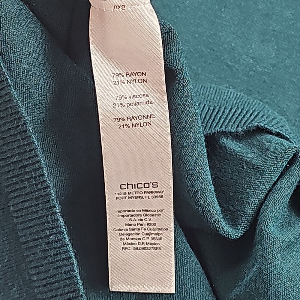 Chicos Women's Size 2 Turtleneck Sweater Pullover Top Teal Green Long Sleeve - Picture 4 of 11